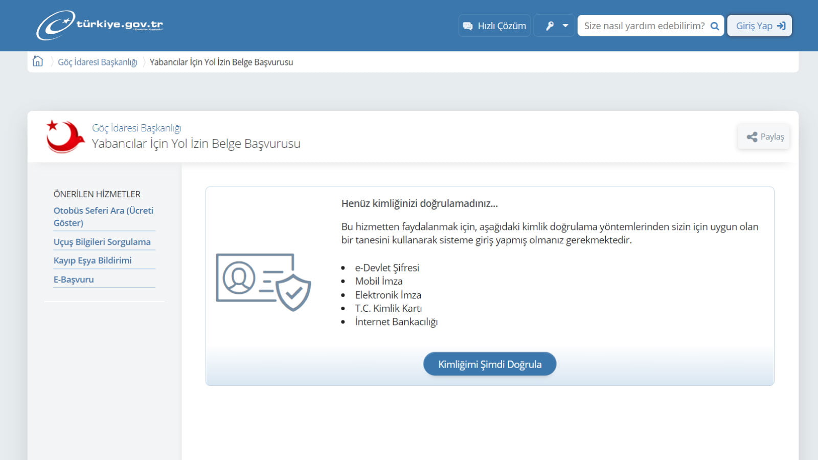 استخراج إذن السفر بين الولايات التركية عبر الإنترنت